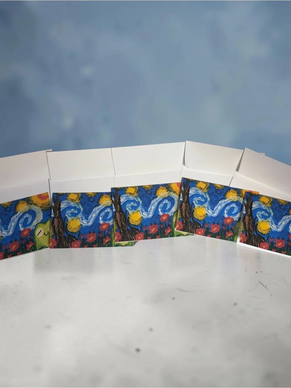Starry Night Frog Greeting Cards Set of 5 | Whimsical Art by Briefcase Artist